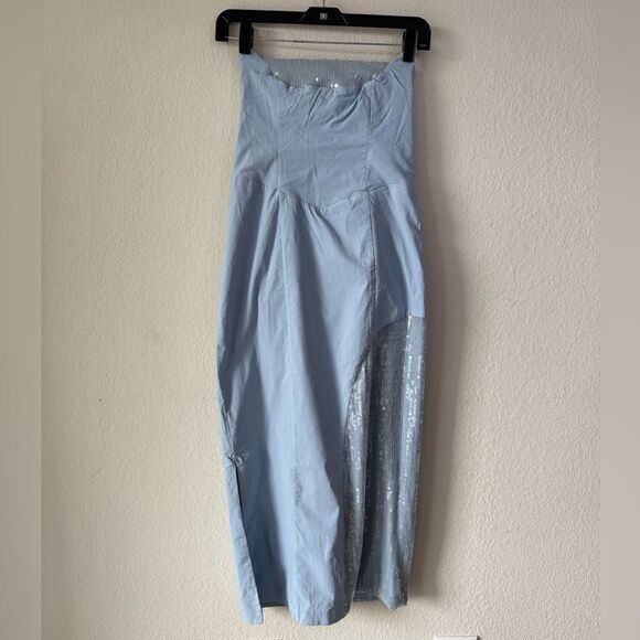 Anthropologie Strapless Slim Midi‎ Dress Sz 6 French Blue Sequin Party Cocktail - Picture 3 of 9